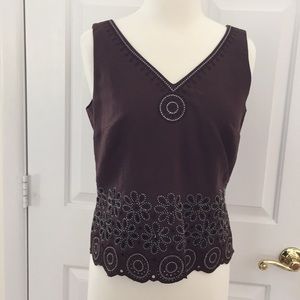 Talbots linen/cotton lined embroidered top